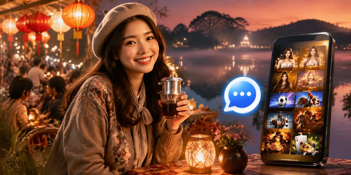 Người dùng tại Đà Lạt thư giãn bên ly cà phê, quản lý giao dịch casino trên điện thoại