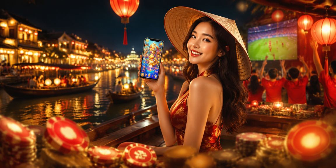 Người chơi trải nghiệm game bắn cá trực tuyến tại Hội An với nón lá truyền thống
