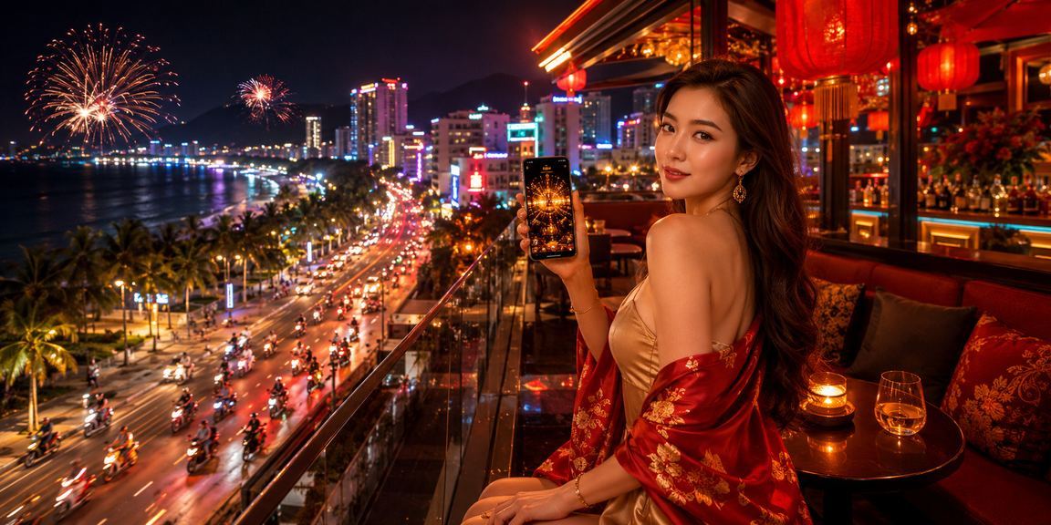 Người chơi VIP tại bãi biển Nha Trang thư giãn với điện thoại theo dõi kết quả cá cược