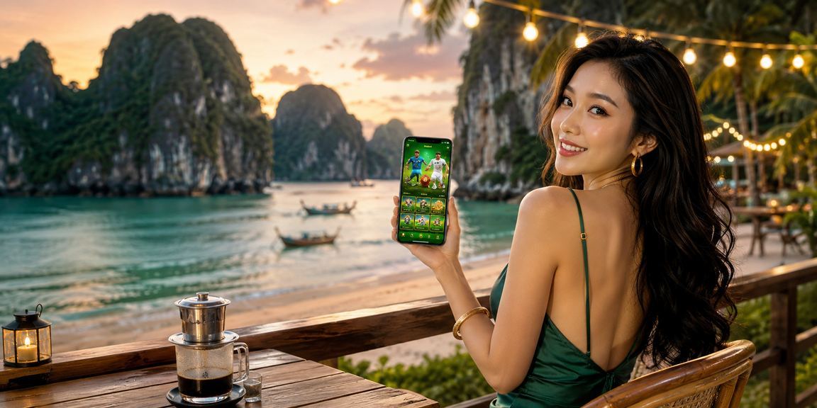 Người dùng tại Ninh Bình thực hiện thanh toán casino trên di động bên ly cà phê buổi sáng